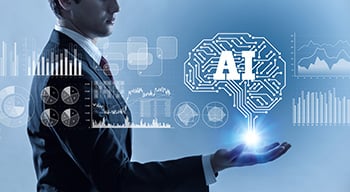 Businessman holding artificial intelligence brain 
